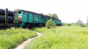«Живой 10д100 в МО»! Тепловоз ТЭМ2-1369 и 2ТЭ10В-4907 с грузовым поездом