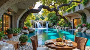 🎶 Уютное кафе у водопада | Спокойный джаз и звуки природы для отдыха души ☕🌿💦