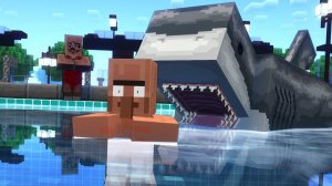 Сможет ли житель деревни в Minecraft справиться с нападением акулы