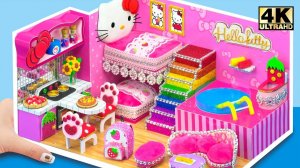 Сделайте розовый домик Hello Kitty с 2 блестящими кроватями и мини-бассейном из картона #Миниатюрный