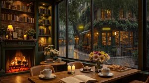 Уютное Кафе с Камином и Дождём ☕ Спокойный Ночной Джаз для Релакса и Отдыха