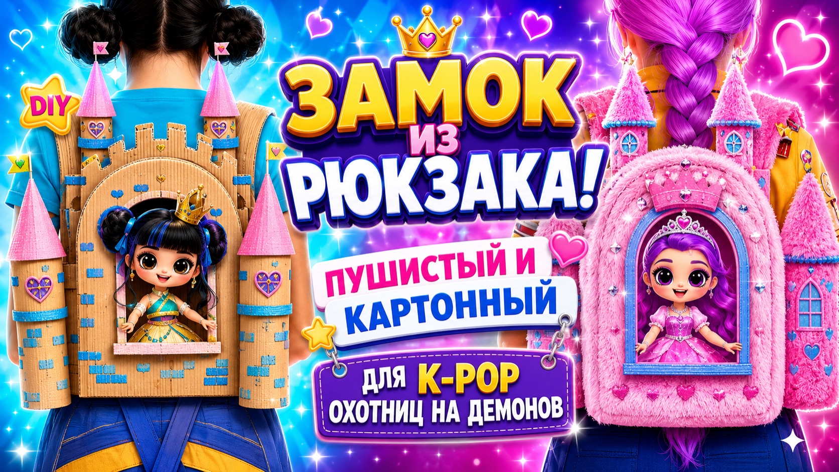 Замок из Рюкзака в Пушистом и Картонном стиле для Кейпоп Охотниц на Демонов! Куклы ЛОЛ ОМГ! смотреть онлайн