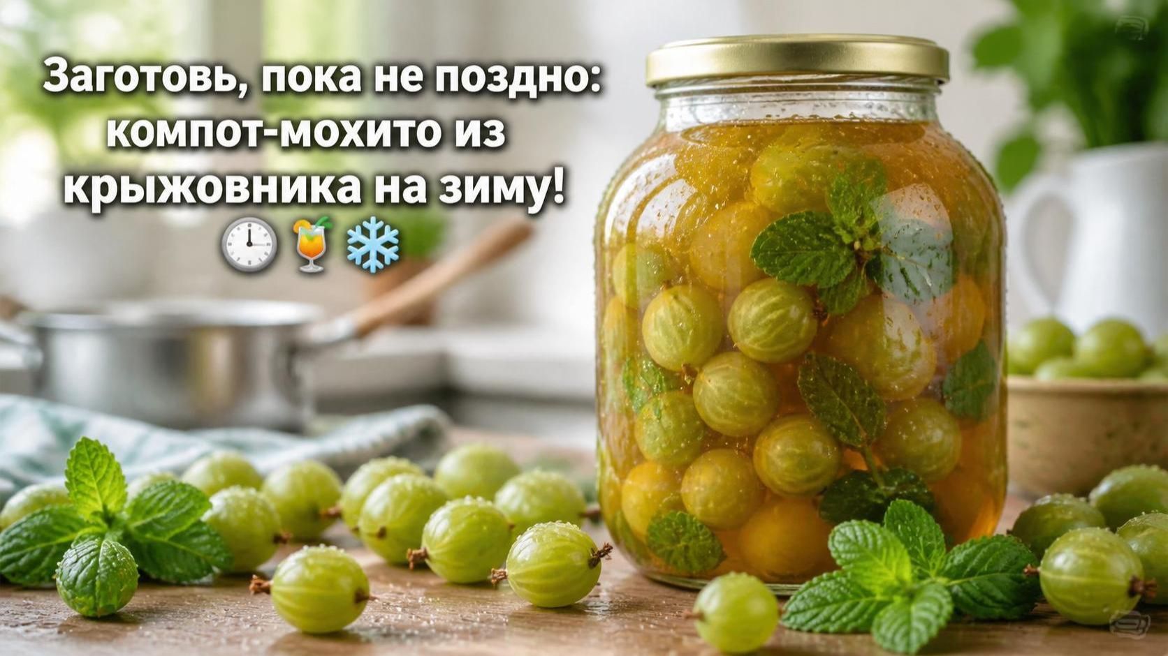 Заготовь, пока не поздно_ компот‑мохито из крыжовника на зиму! 🕒🍹❄️