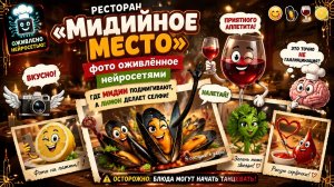 Ресторан «Мидийное место», фото оживлённое нейросетями