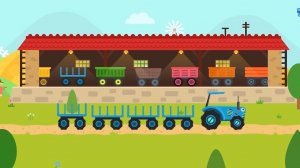 Веселый трактор перевозит животных и урожай