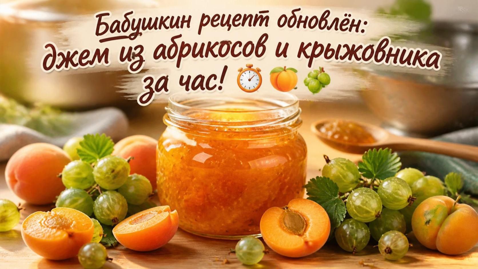 Бабушкин рецепт обновлён_ джем из абрикосов и крыжовника за час! ⏱️🍑🍇