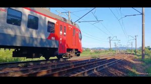Электропоезд ЭП3Д-0099 экспрессным сообщением Владивосток-Ружино следует по вечернему Транссибу.