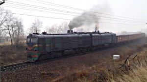 Луганка с поездом сквозь зимний туман. 2ТЭ10Л-792А/2077А.  Звук 10Д100👂. Абаклия [CFM]