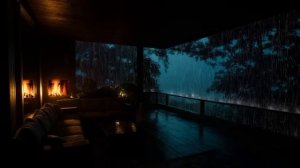 ШУМ ДОЖДЯ И ГРОЗА НА НОЧНОЙ ВЕРАНДЕ С КАМИНОМ ДЛЯ СНА 🌧️🔥