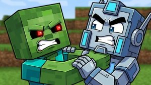 Сражение робота с тремя зомби ｜ Реалистичная боевая анимация в Minecraft без магии