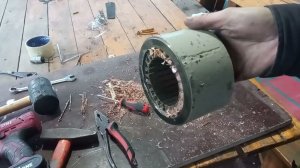 Удаление обмоток статора сильно залитых лаком -  два способа, без обжига