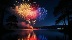 Салют над озером 🎆✨ Магия ночного отражения. Сделано в AI.