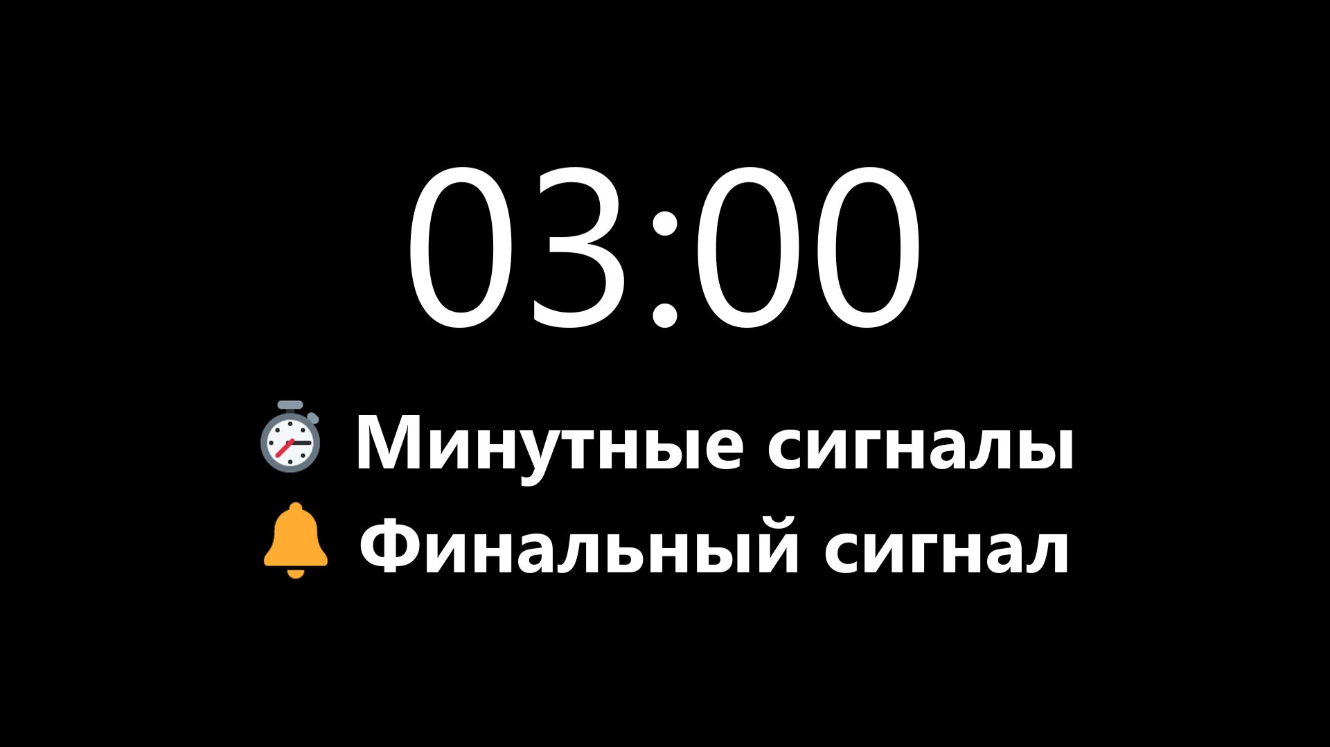 Таймер на 3 минуты - Прямой отсчет с минутными сигналами (Мягкий сигнал в конце) | Mono Chrono