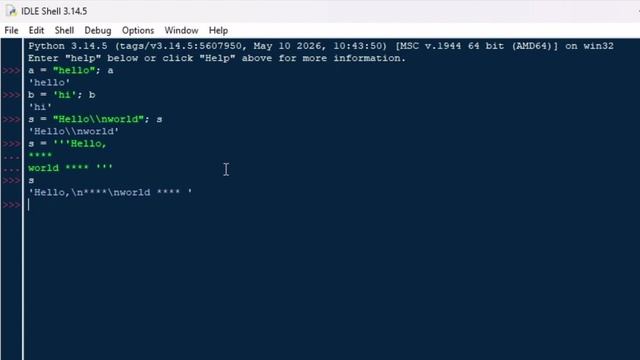 ПИТОН IDle обучение. СОЗДАНИЕ СТРОК И РЕДАКТИРОВАНИЕ СИМВОЛОВ В НИХ.
