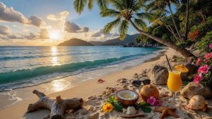 ВЕЧЕРНИЙ ЛЕТНИЙ ДЖАЗ НА ТРОПИЧЕСКОМ ПЛЯЖЕ С ШУМОМ МОРЯ ДЛЯ ОТДЫХА 🌅🎷