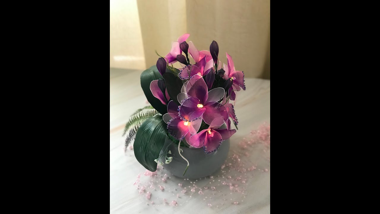 #светильникиизкапрона МК Ночник "Орхидея Каттлея"/ DIY nylon flower Cattleya with led lamps смотреть онлайн