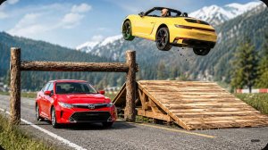 Автомобили против гигантской выпуклости, уступа и ловушки из брёвен ▶️ BeamNG Drive