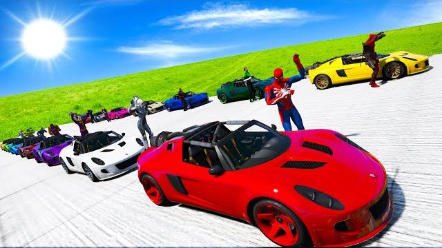 Человек-паук с безумными ракетными машинами и героями! Испытание на трамплине для трюков в GTA 5. смотреть онлайн