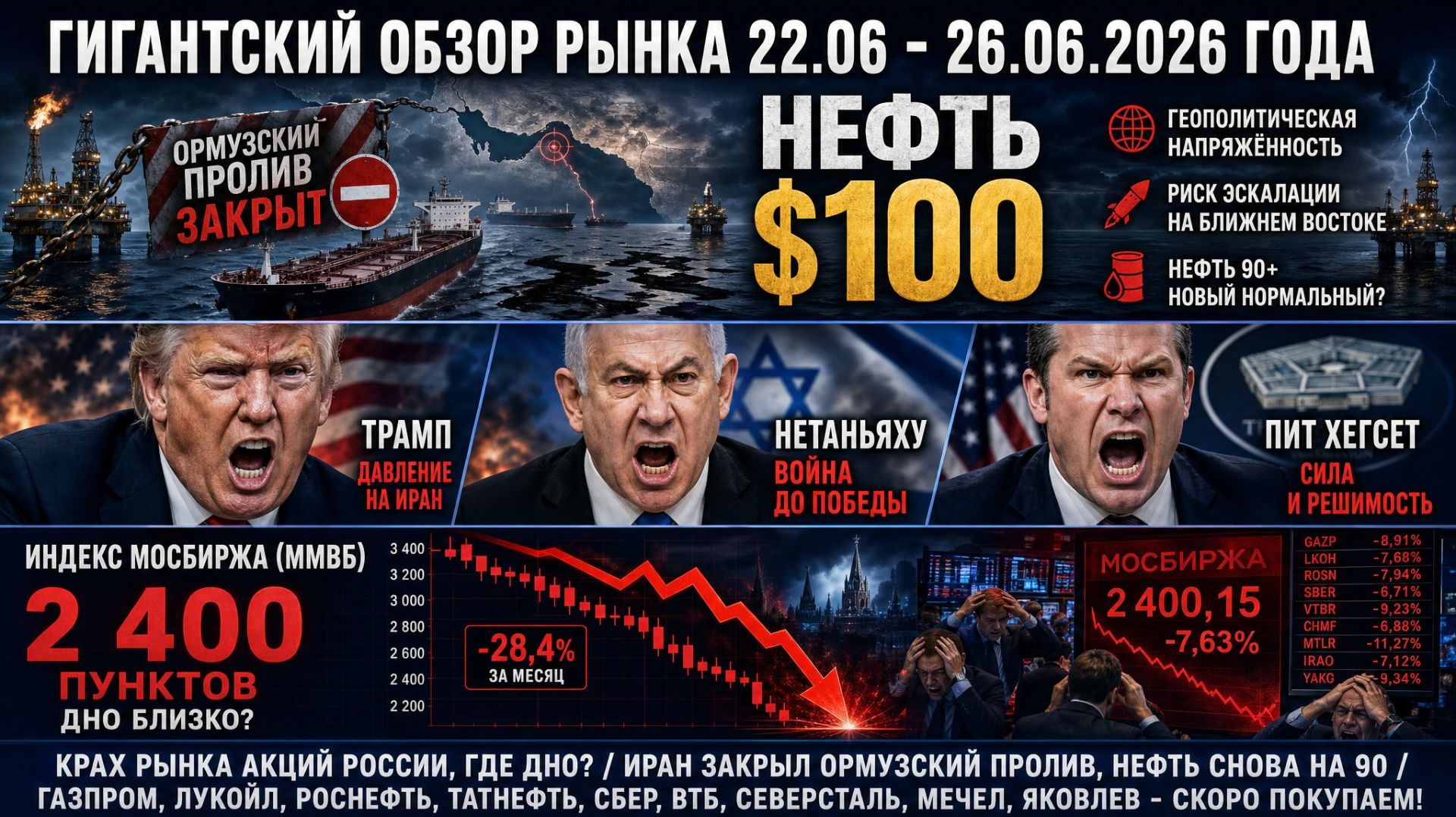 Гигантский обзор рынка 22.06 - 26.06.2026 / Крах акций РФ / Газпром Сбер Лукойл Роснефть Татнефть смотреть онлайн