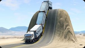 Автомобили против гигантской выпуклости, уступов и недостроенной дороги ▶️ BeamNG Drive