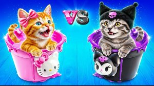 Челлендж одного цвета! Хеллоу Китти vs Куроми строят домики для кошек!
