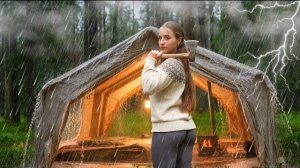 2 дня одиночного похода в огромной палатке во время грозы. Уютная дровяная печь, рыбалка и АСМР