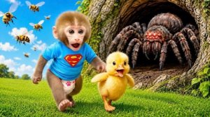 🍿 Обезьянка Беби Бон Бон и крошечный котик играют в парке и спасают утенка от пчелиного роя