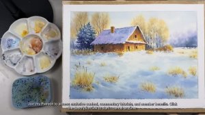 Акварельная картина «Старый дом в зимнем снегу»