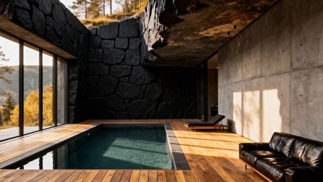 brutalist ambient ｜｜ pool house ｜｜ amber light