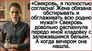 Слушать истории из жизни. Свекровь, я согласна! Жена обязана обстирывать и обглаживать родню мужа!