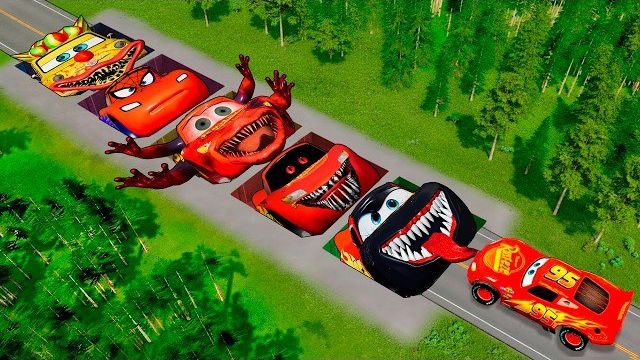 Мега-трансформация автомобилей Pixar: Молния Маккуин превращается в зомби-Маккуина! BeamNG.Drive