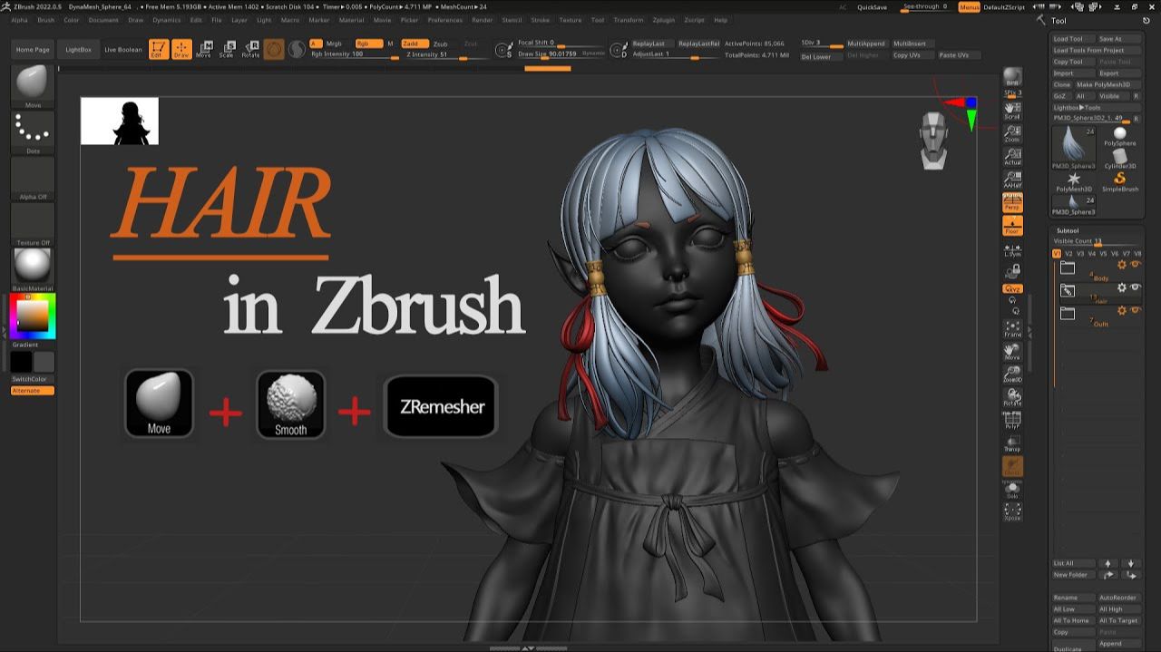 Скульптинг волос в ZBrush: Творческий эксперимент в свободное время!