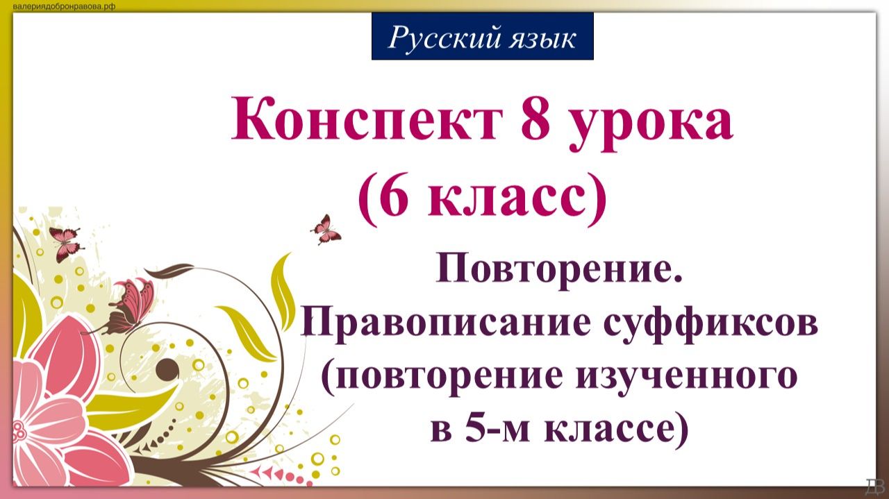 8 урок русского языка 6 класс. Повторение. Правописание суффиксов (повторение изученного в 5-м кл