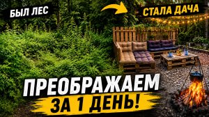 Преображаем заброшенную дачу в лесу 🌿 За один день расчистили участок и сделали зону отдыха.