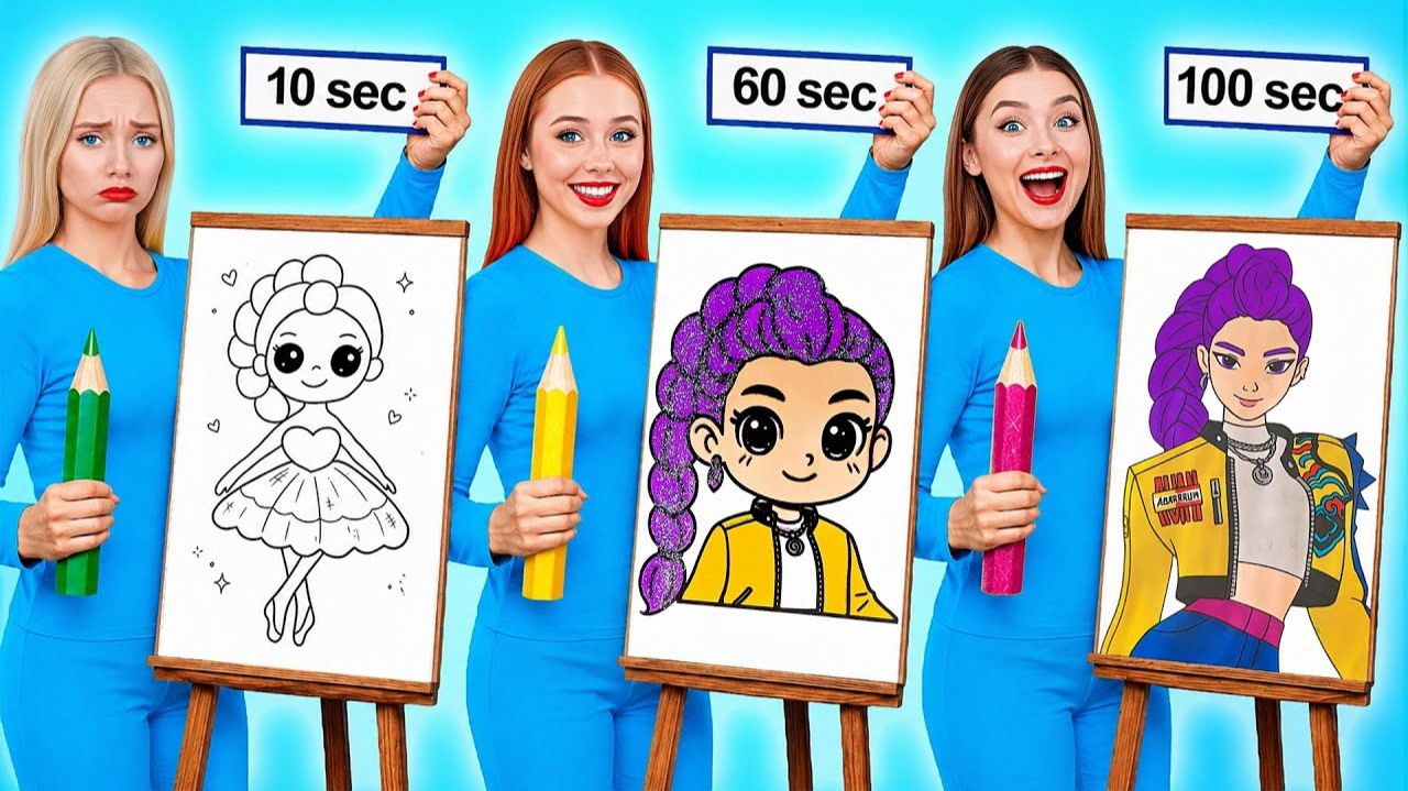 10 Секунд vs 60 Секунд vs 100 Секунд Челлендж Рисунков # Смешные Cитуации от DO смотреть онлайн
