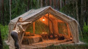 ⛈️ 35 часов в одиночестве в огромной палатке во время грозы | Дровяная печь, рыбалка и ASMR 🌧️