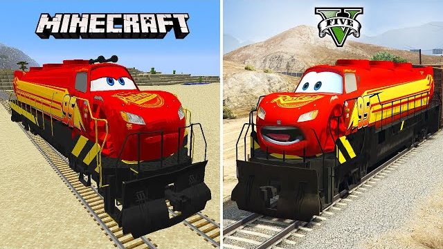Поезд Молния Маккуин из Minecraft против поезда Молния Маккуин из GTA 5 — кто лучше?