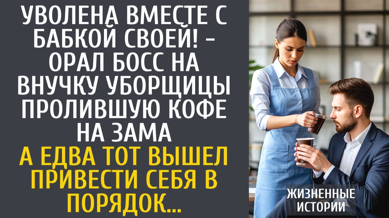 Истории из жизни Уволена вместе с бабкой своей! - орал шеф на внучку уборщицы пролившую кофе на зама смотреть онлайн