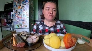 Мукбанг/Рыба копченая/Картошка/Еда/Вкусная еда