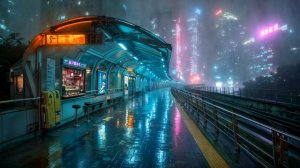 Lofi Zen - Train Station Sushi Shop Afterhours ｜ Cozy Rain & Distant Thunder in Japan