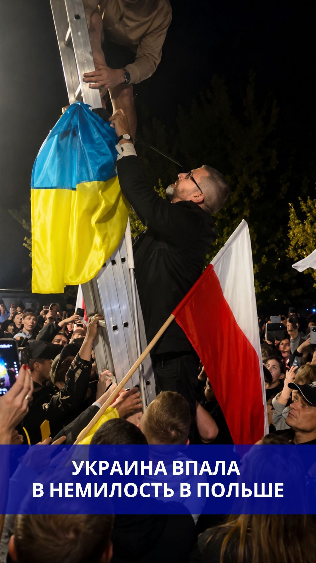 В Польше на митинге демонтировали украинский флаг с городской ратуши