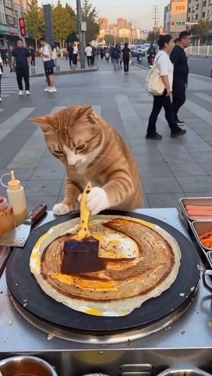 Котик готовит еду