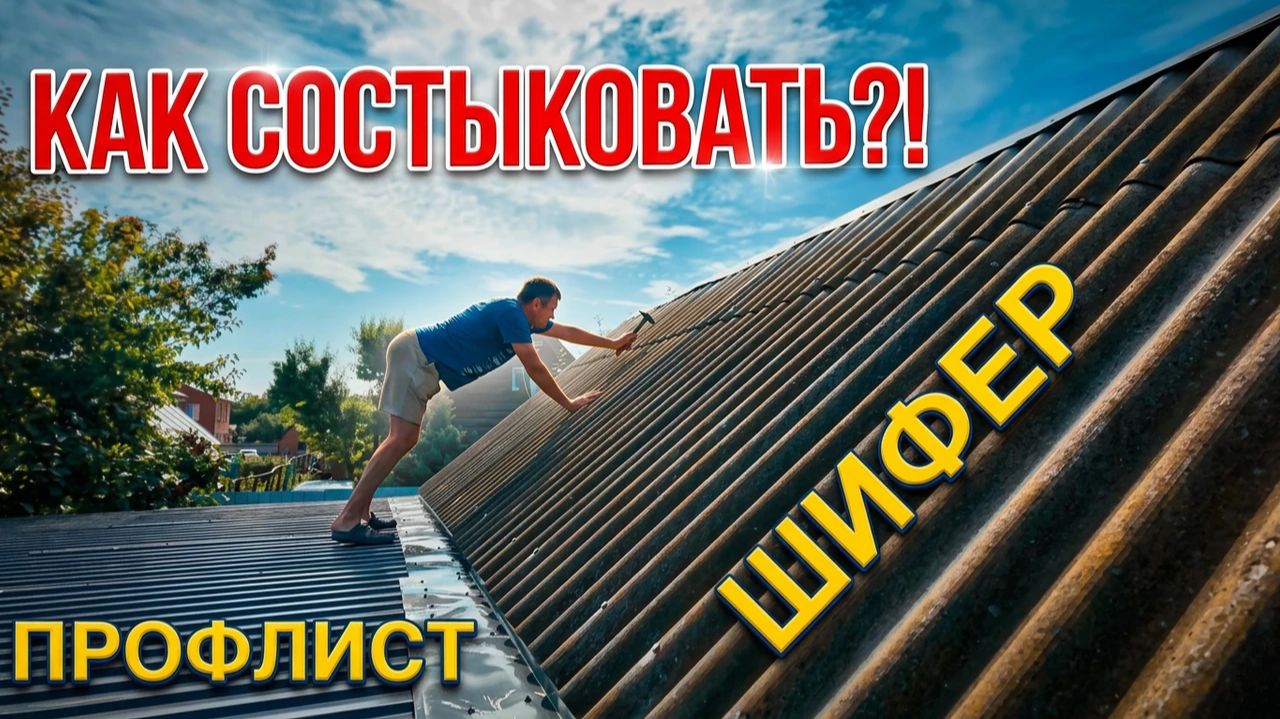 КАК СДЕЛАТЬ СТЫКОВКУ ШИФЕРА И ПРОФЛИСТА НА КРЫШЕ?!!! КРЫША НА ГАРАЖЕ ТЕПЕРЬ НОВАЯ!