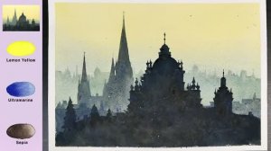 Всего 3 цвета. Пейзажная акварель - Рассвет в Праге