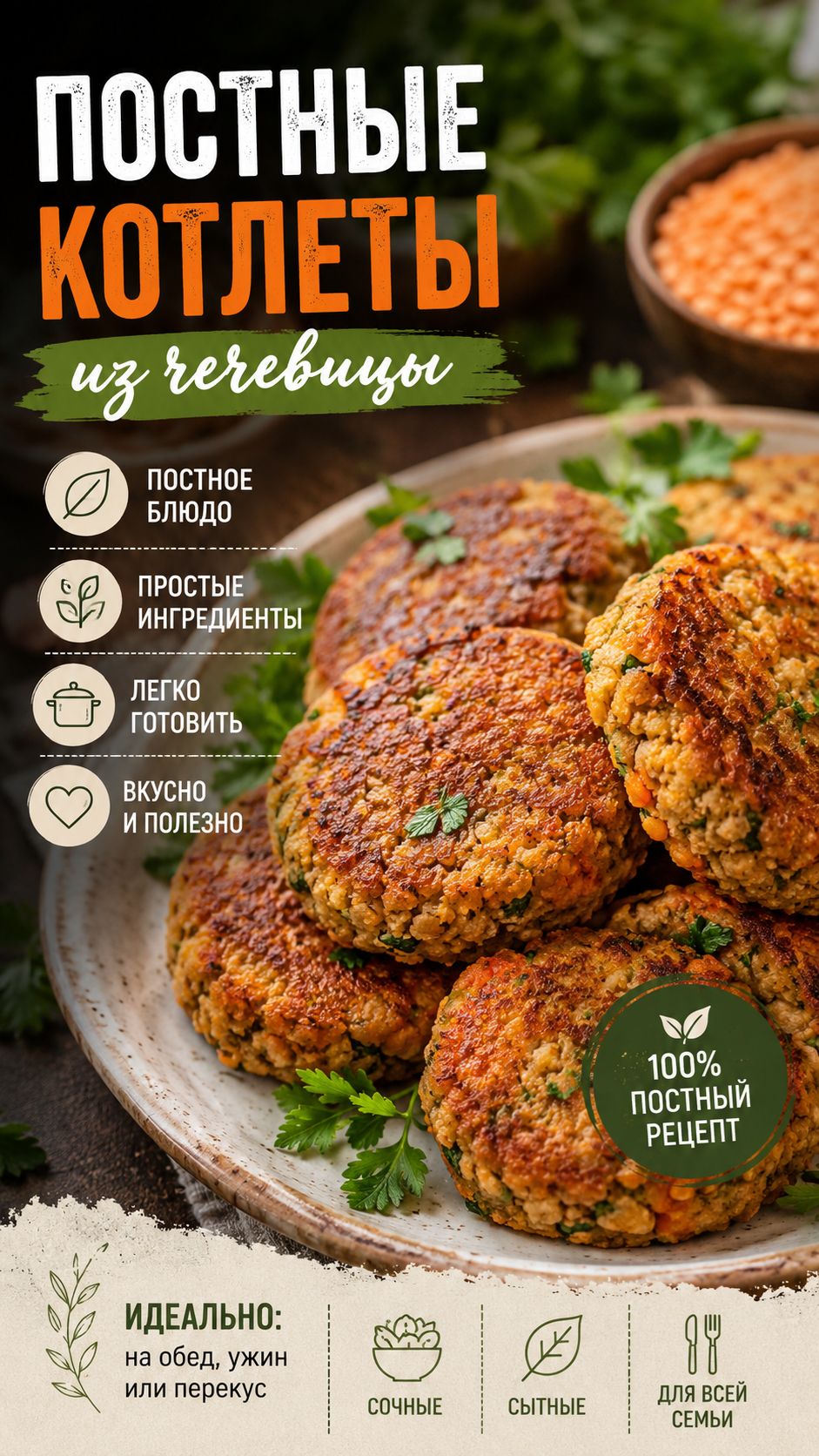 Постные котлеты из чечевицы 🌱