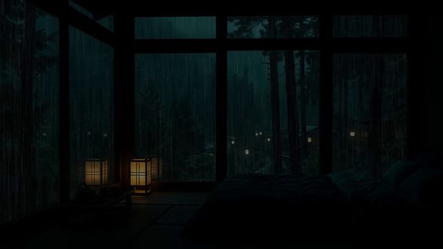 ЛИВЕНЬ ЗА ПАНОРАМНЫМИ ОКНАМИ В ЛЕСНОЙ СПАЛЬНЕ ДЛЯ ГЛУБОКОГО СНА 🌧️ смотреть онлайн