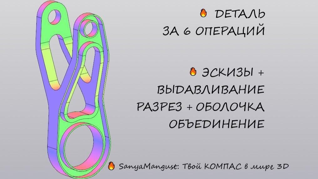 Моделирование детали в КОМПАС-3D за 6 операций: эскизы, разрезы, оболочка и объединение смотреть онлайн