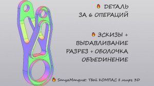 Моделирование детали в КОМПАС-3D за 6 операций: эскизы, разрезы, оболочка и объединение