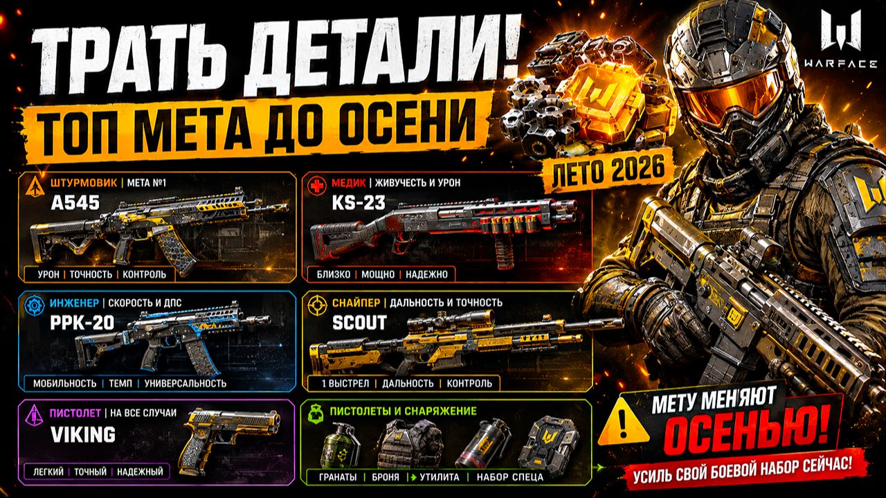ТРАТЬ ДЕТАЛИ! ТОП МЕТА ОРУЖИЯ ДО ОСЕНИ 2026 WARFACE + ПИСТОЛЕТЫ И СНАРЯЖЕНИЕ смотреть онлайн
