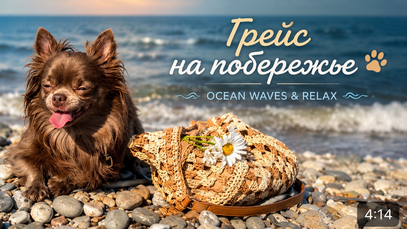 Релакс у моря: шум прибоя и лиловая чихуахуа наслаждаются солнечным утром| Звуки моря для медитации